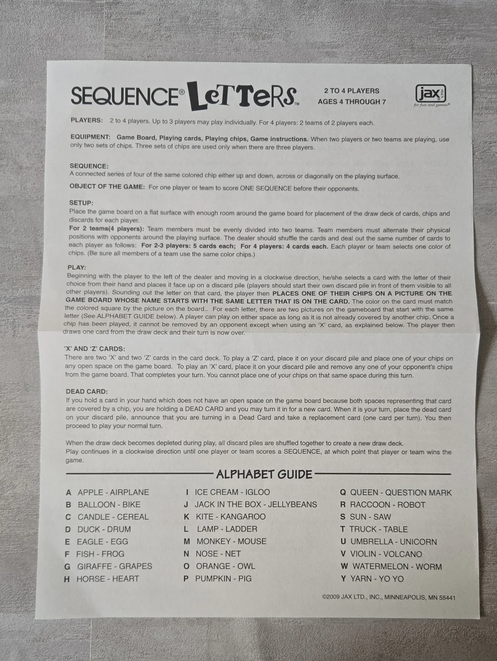 SEQUENCE Letters by Jax - Educational Board Game - Learn Alphabet from A to Z